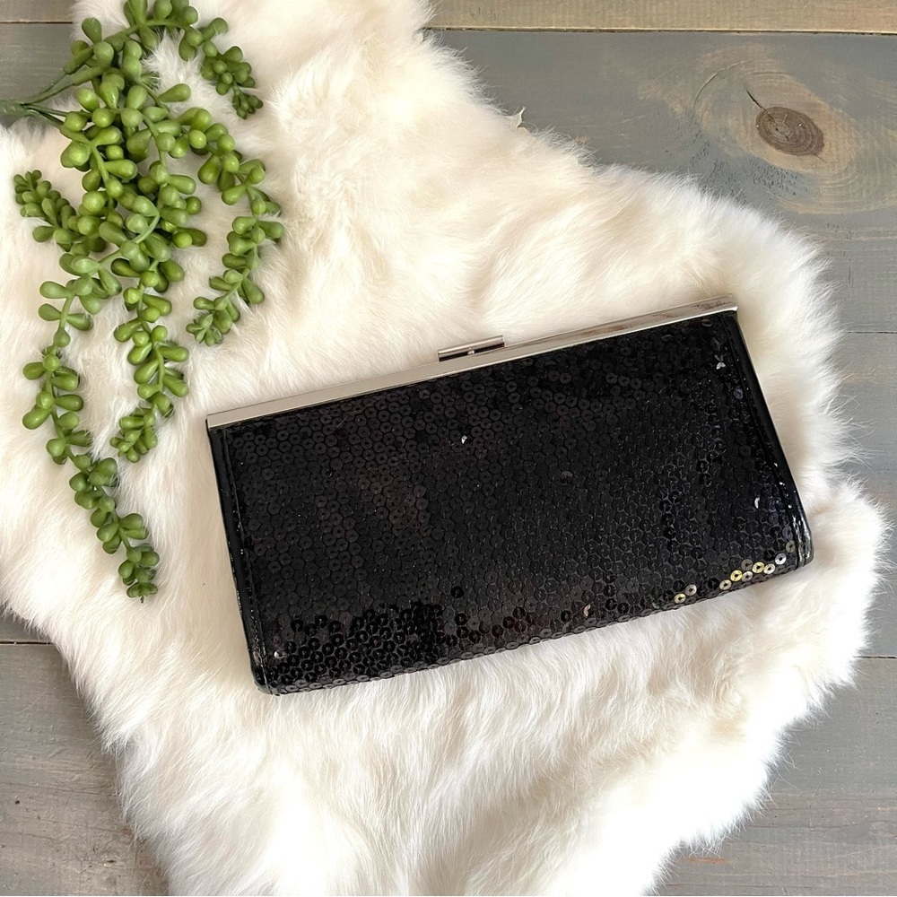 Vintage Worthington Black Sequined Convertible Clutch Evening Bag Purse Silver